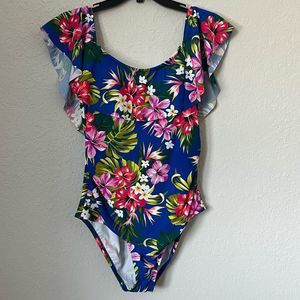Kona Sol ruffle floral Hawaiian swimsuit one piece XL